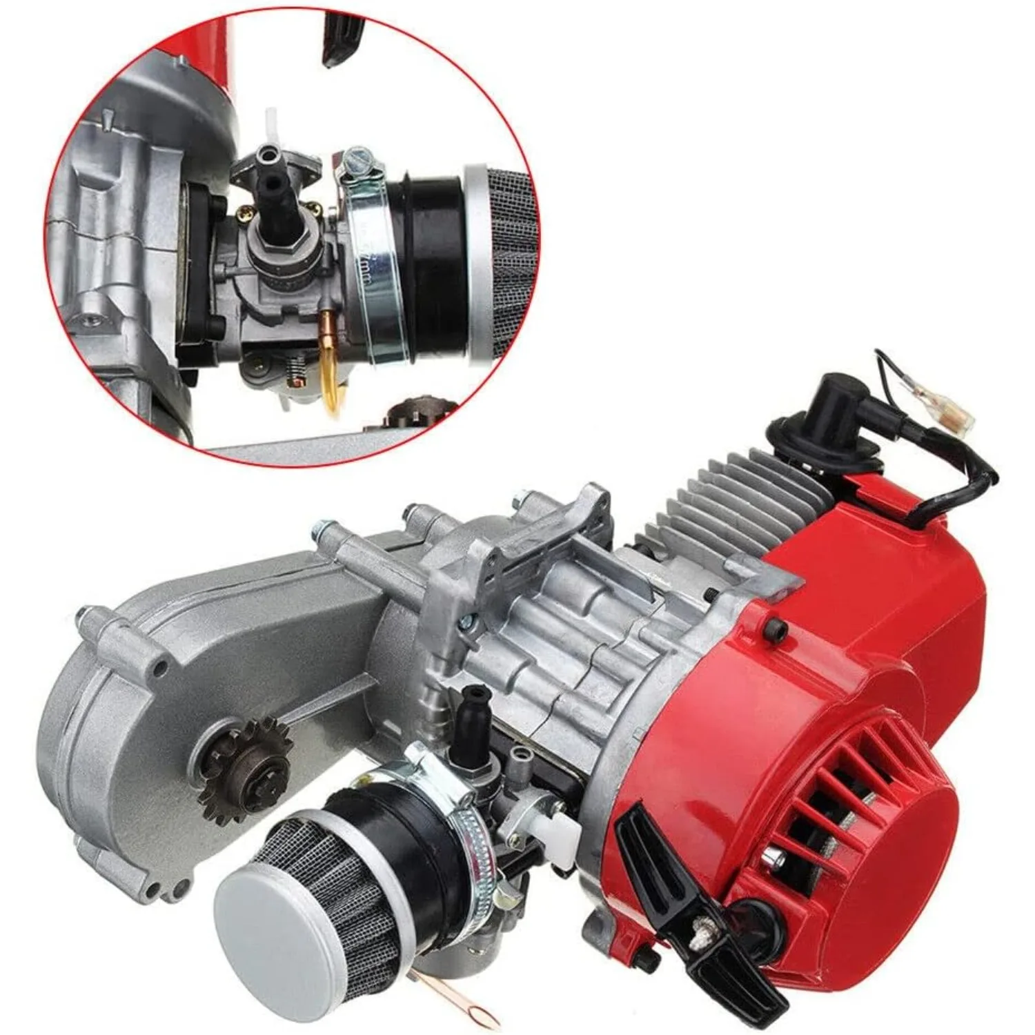 49CC 2 Stroke Complete Single Cylinder Engine Motor Air Cooled For Pocket Bike Scooter ATV With Handle + Cable