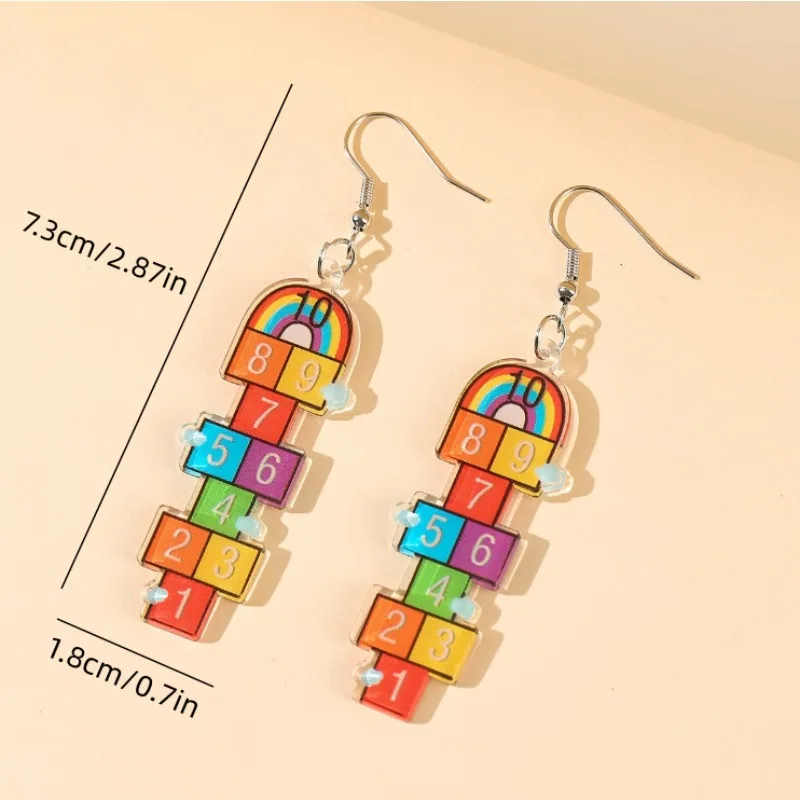 Creative Hopscotch Number Earrings, Quirky Cartoon Style, Edgy Fun Unique Game‑Themed Fashion Jewelry