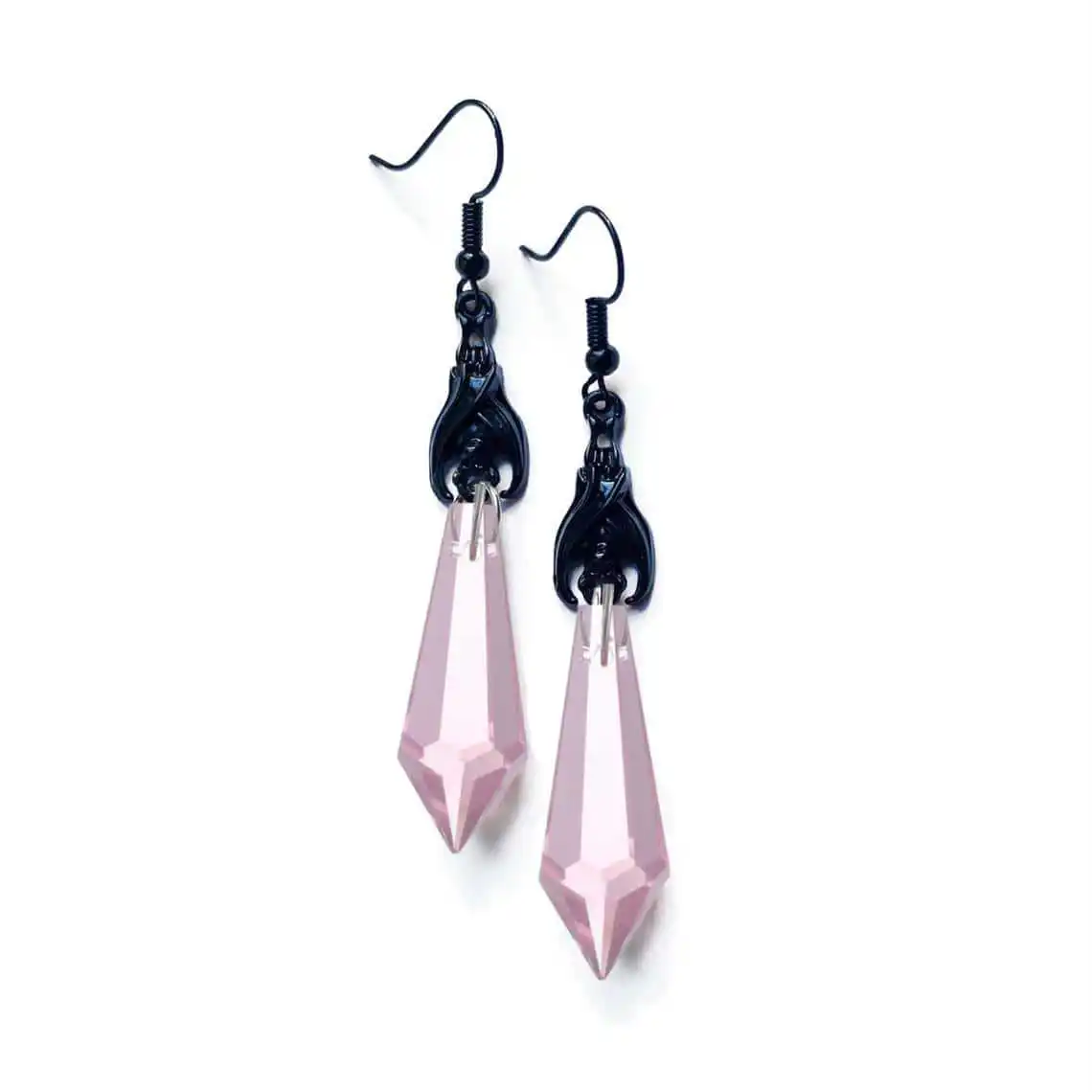 Gothic Bat Crystal Drop Earrings,Black Plated Vampire Bat with Red/Blue/Yellow/Orange Crystal Dangle Earrings,Dark Grunge Jewelr