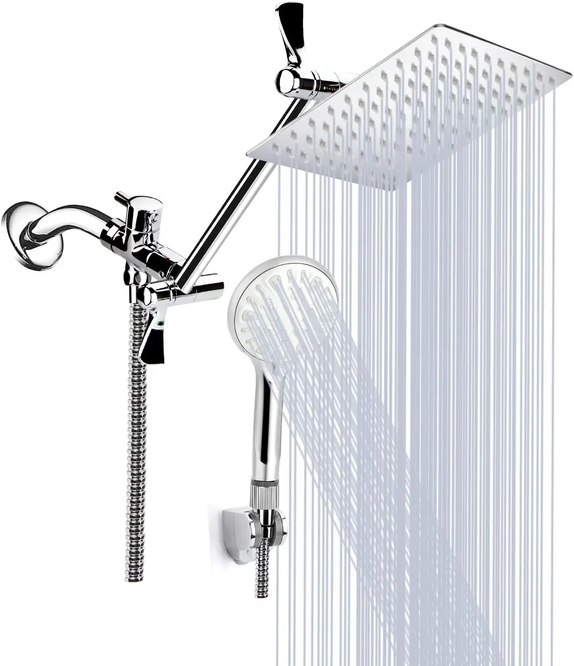 12 Inch High Pressure Rainfall Shower Head with Handheld Combo, 9 Settings Adjustable Anti-leak Design