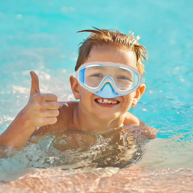 แว่นตาว่ายน้ําพร้อมฝาครอบจมูกมุมมองกว้างหน้ากากดําน้ํา Anti-FOG Anti-Leak เด็กวัยหัดเดินแว่นตาว่ายน้ําสําหรับเด็กอายุ 3-15