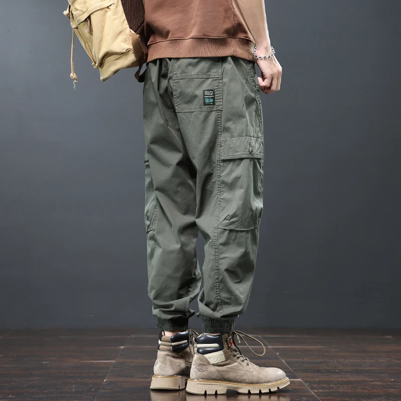 

Cargo Pants for Men 2024 Spring Summer Multi Pockets Workwear Jogger Trousers for Youth Male 97% Cotton Loose Hip-hop Streetwear