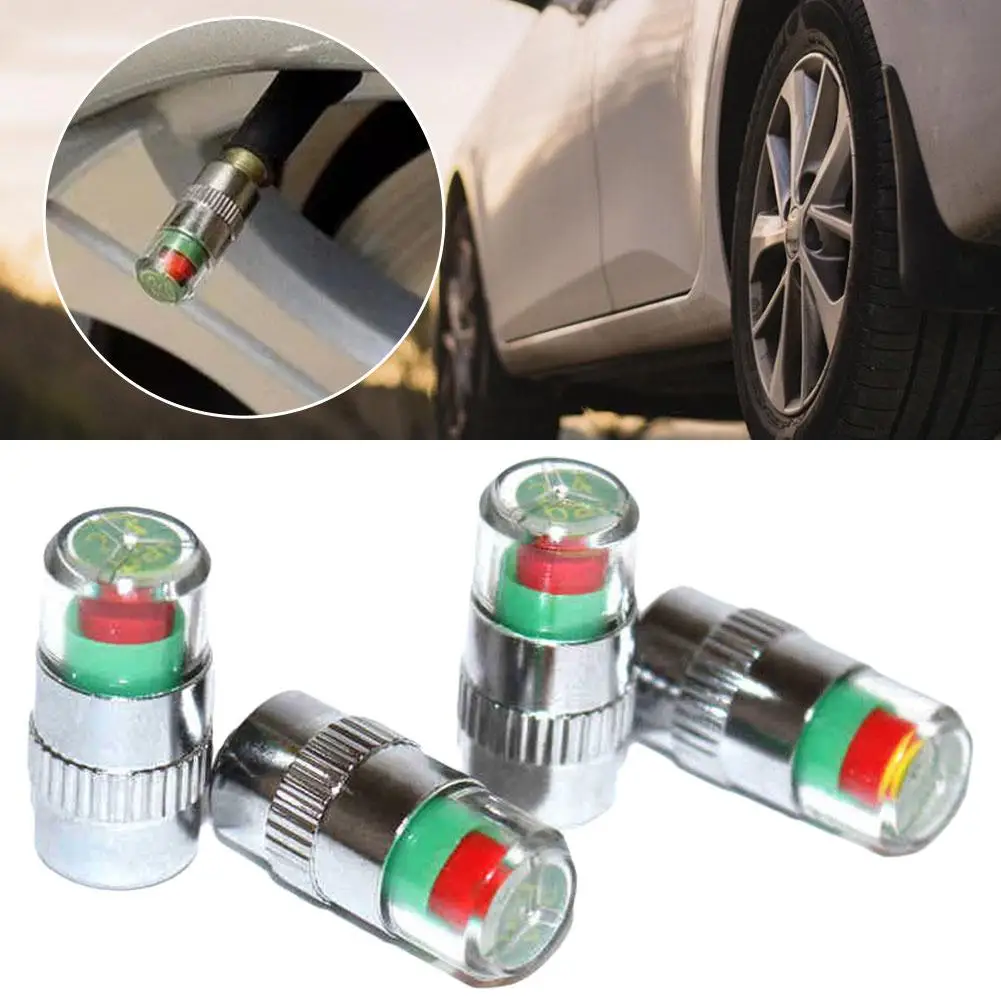 4pcs Car Tire Pressure Indicator Tire Pressure Gauge Indicator Sensor External Valve Detection Alert Monitoring Valve Cap