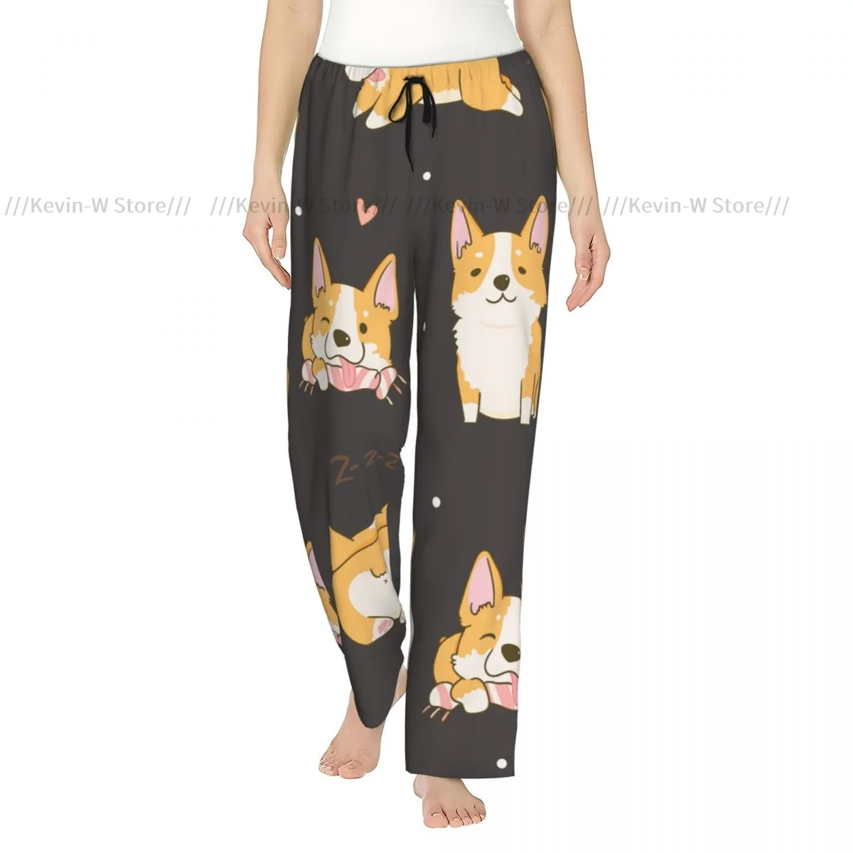

Warm Flannel Sleep Pants for Women Cute Corgi Dogs In Various Poses Pajama Bottoms with Elastic Waist
