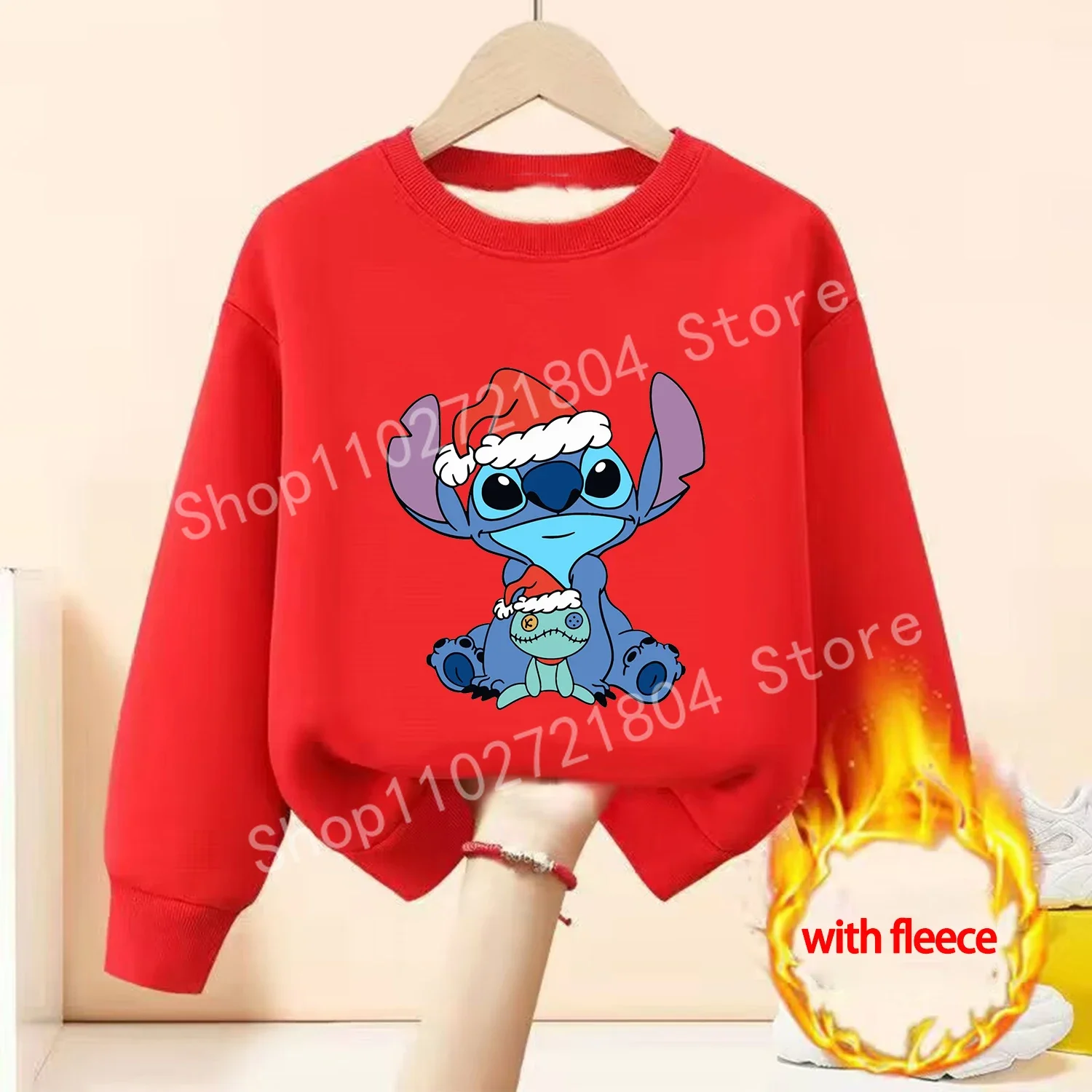 Stitch Disney Christmas Sweatshirt Cotton Round Neck Boys Girls Clothes Cute Anime Xmas Pullover Warmth Tops Party Gifts Clothes