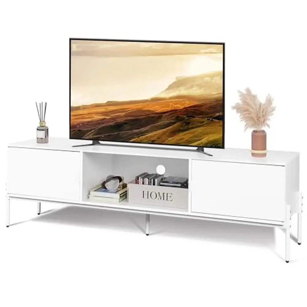 

Modern TV Stand 65 Inch Mid Century Entainment Center Storage Console Metal Legs Cabinets Bedroom Shelf Open Space Cable