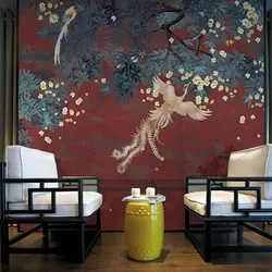 Customized products 3D New Chinese retro flower and bird TV background wall mural antique Phoenix Bedroom Sofa Hotel wallpaper