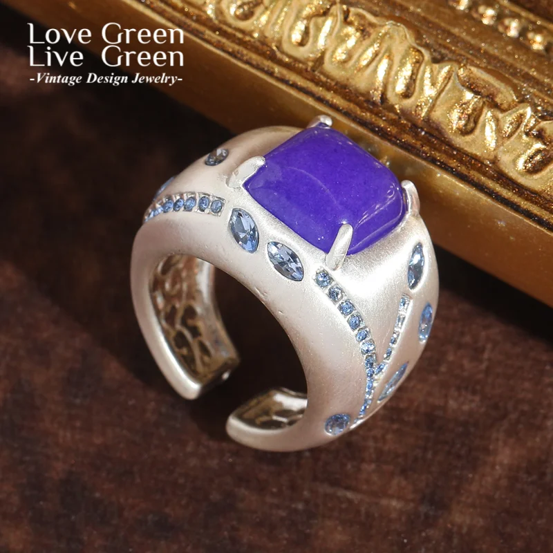 

Vintage Rings Purple Stone Blue Rhinestone Elegant For Woman Silver Color Luxury Jewelry Designer Quality Party Wedding 2025