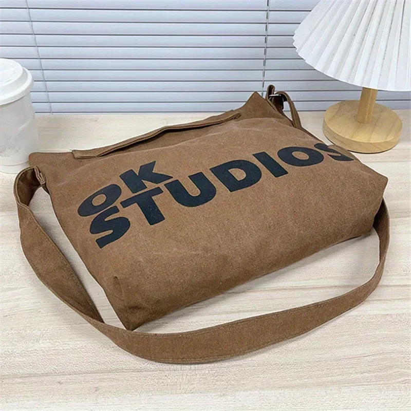 New Thickened Washed Canvas Bag, Korean Women Handbag Shoulder Bag, Large Capacity Women\'s Shopping Bags, Student School Bags