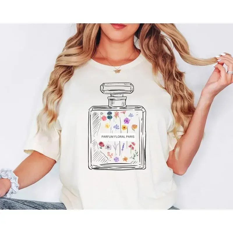 Perfume Bottle T Shirt Wildflower Botanical French Trendy Paris For Her Womens Top Trending Now
