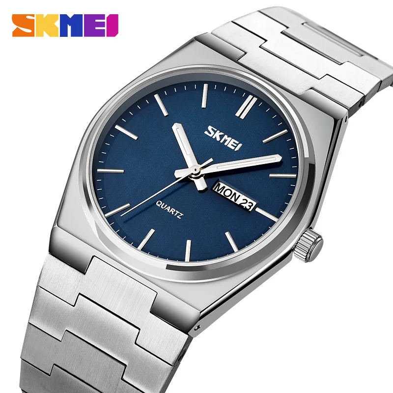 SKMEI, nuevo reloj de cuarzo informal para hombre, reloj deportivo de acero completo con fecha y semana, relojes de pulsera de negocios resistentes al agua para hombre, reloj para hombre