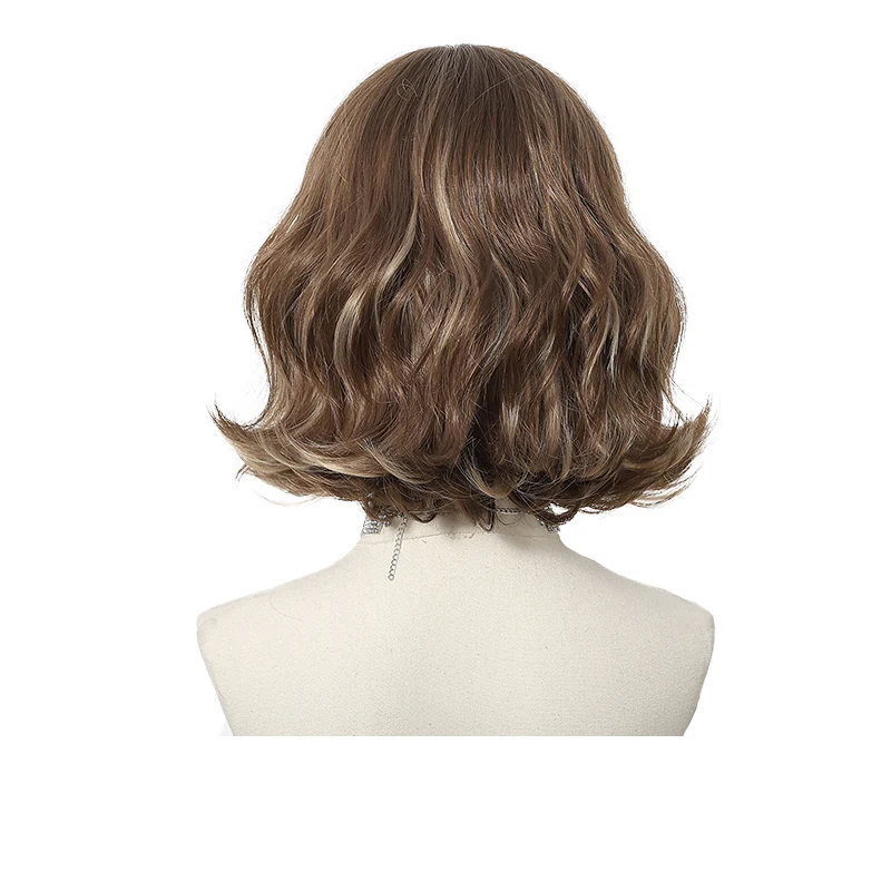 วิกผมสังเคราะห์ลอนขนาด 10 นิ้วมีหน้าม้าและบ๊อบธรรมชาติเหมาะสําหรับงานปาร์ตี้ประจําวันของผู้หญิง วันฮาโลวีน และงานรื่นเริง