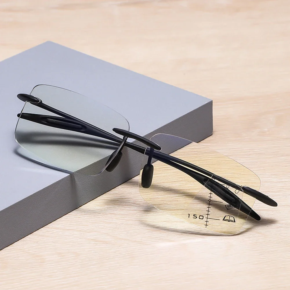 Clara Vida See Near and Far Reading Glasses Women Rimless Rectangle Handcrafted Progressive Reading Glasses Men +0.75 To +4