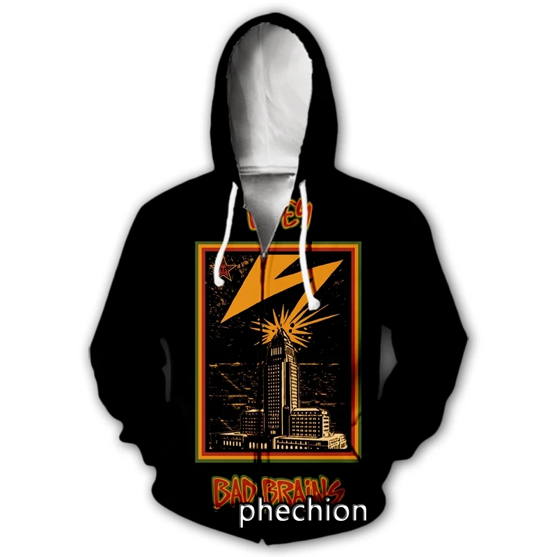 phechion New Fashion Men/Women 3D Print  Bad Brains Band Casual Zipper Hoodies Fashion Men Loose Sporting Zip Up Hoodies J21