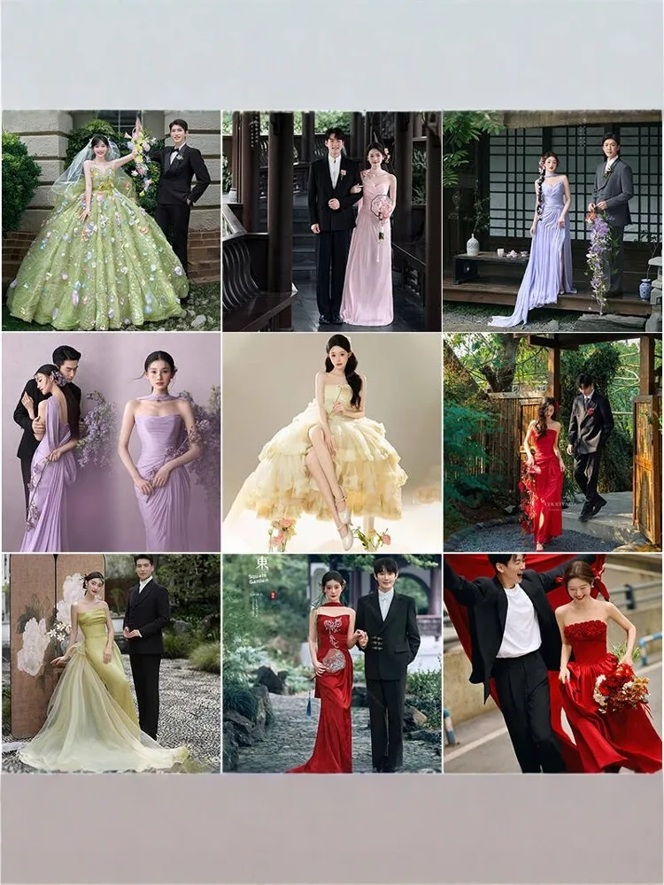 

Red New Chinese Style Wedding Dress Photography Costume Garden Outdoor Shooting Long Morning Robe for Studio Photoshoot