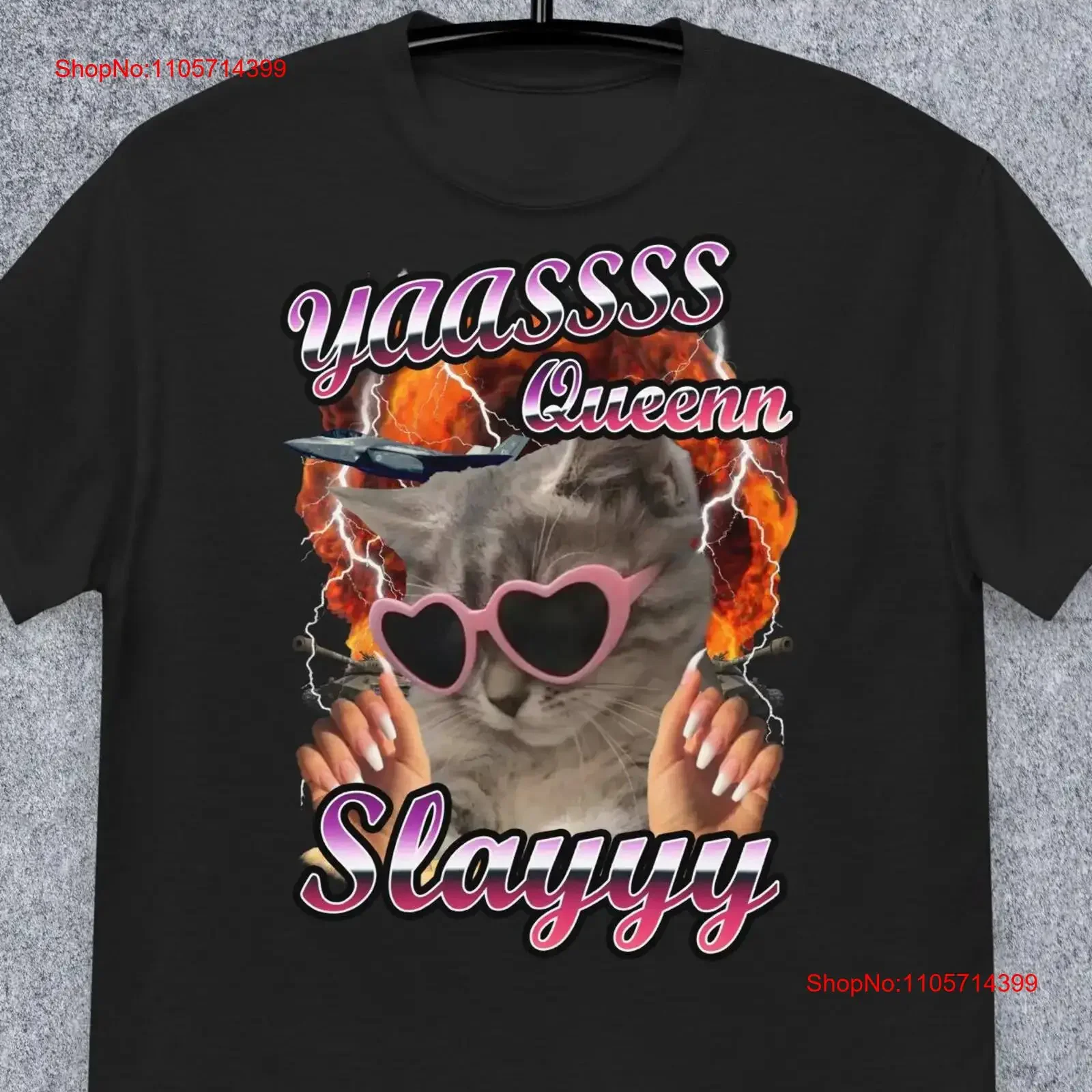 Yas Queen Slay Funny Cat Meme T Shirt for Woman and Man Ugly Silly Cats Ironic Sayings Joke s vintage Washed Casual Comfortable