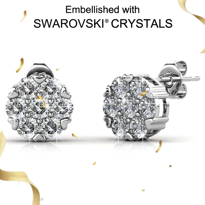 

Daisini 925 Sterling Silver Round Stud Earrings with Swarovski Crystals 18K White Gold Plated Fine Jewelry for Women Girls