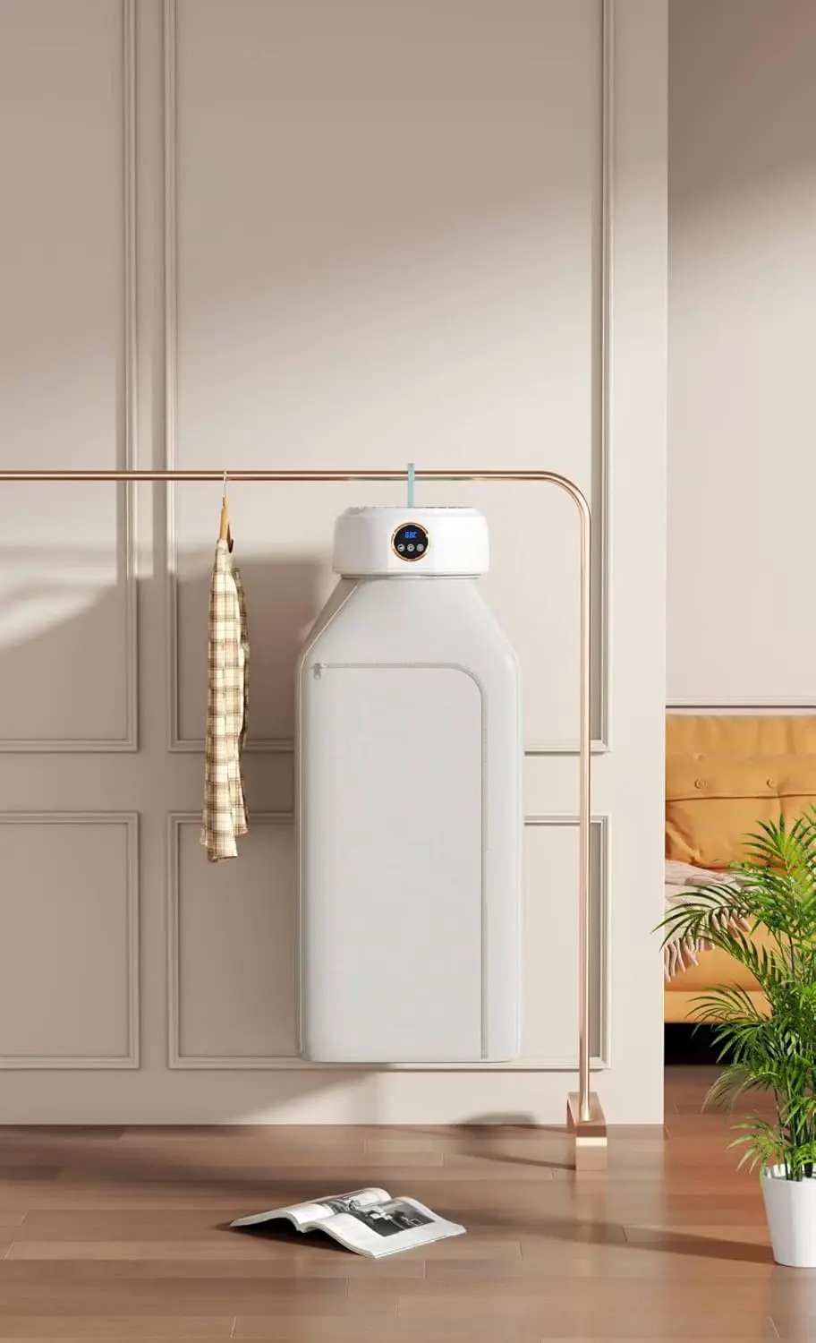 مجفف ملابس صغير محمول، مجفف كهربائي مدمج للشقق والسفر، سريع الجفاف مع مؤقت قابل للتعديل والعناية بالتجاعيد