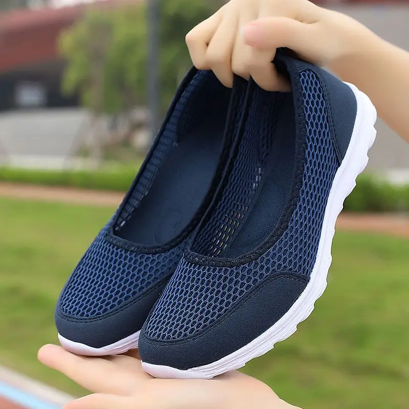 Mens Cloth Shoes Spring Wide Width Slip on Mesh Walking Shoes Breathable Comfort Senior Casual Footwear