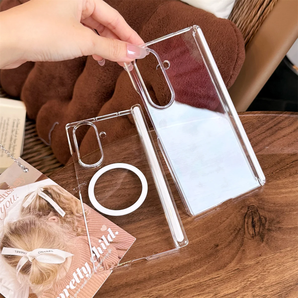 Für Samsung Galaxy Z Fold 7 6 5 4 Fold7 Fold6 Telefon Fall Transparent Magsafe Drahtlose Lade Scharnier schützende Harte Rückseitige Abdeckung