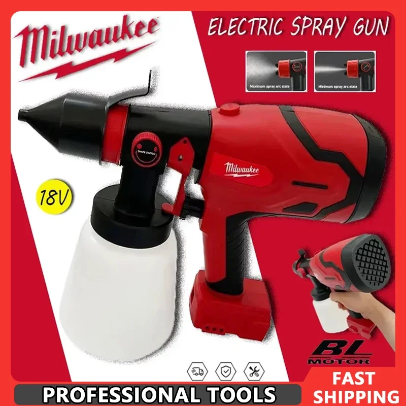 Milwaukee 800ML Cordless Electric Spray Gun High Power Portable Paint Sprayer for Auto Coating Airbrush Compatible 18V Battery