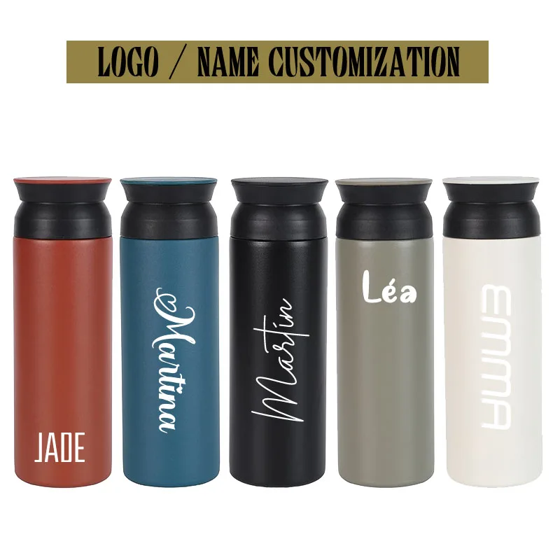 Botella Termo personalizada con nombre, Taza Térmica a prueba de fugas, frascos de vacío para coche, taza de café, botellas aisladas de viaje, Garrafa Termica 350/500ml