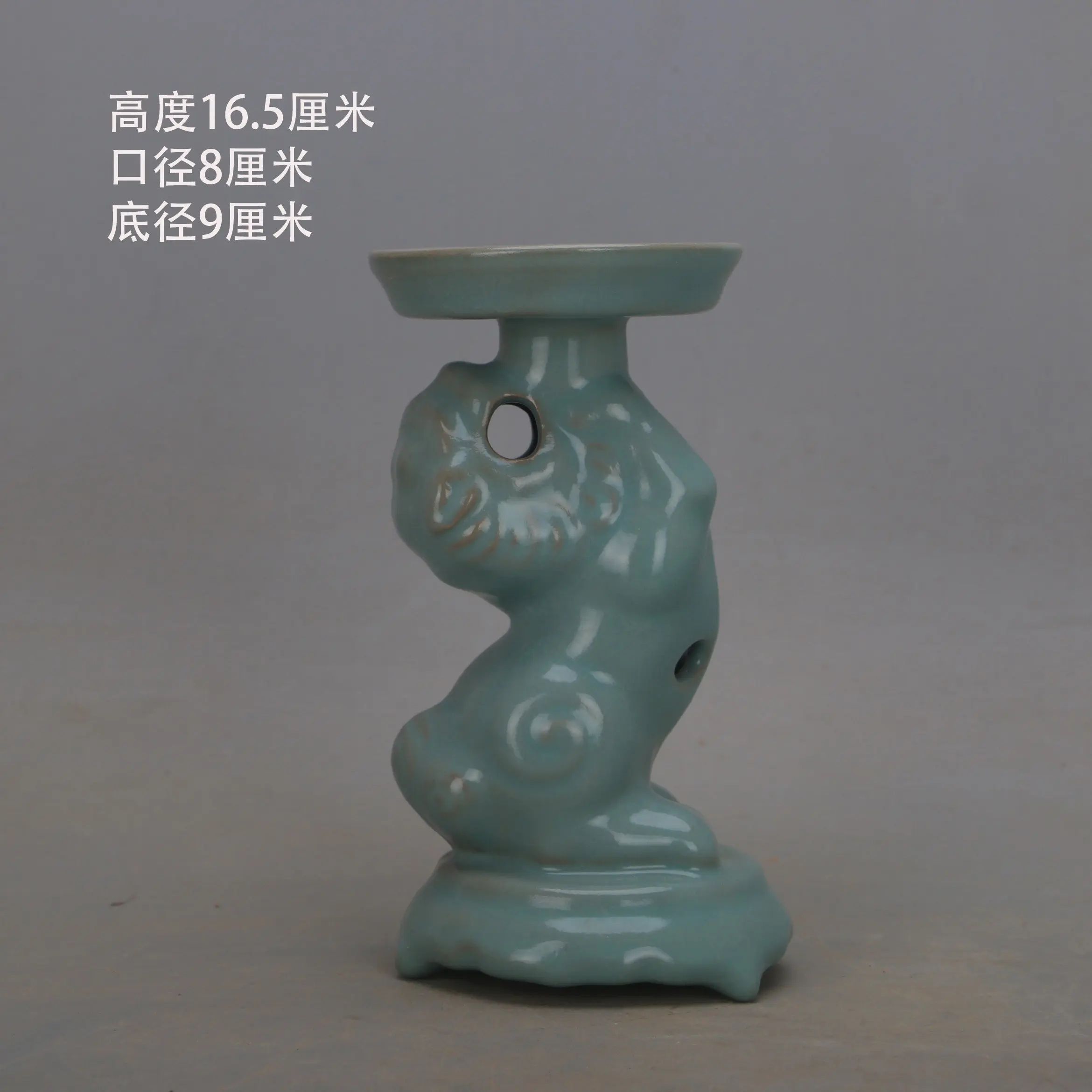 Song Dynasty Ru Ware Celadon Iron Body Lion Oil Lamp Replica Porcelain Home Decor Collectible