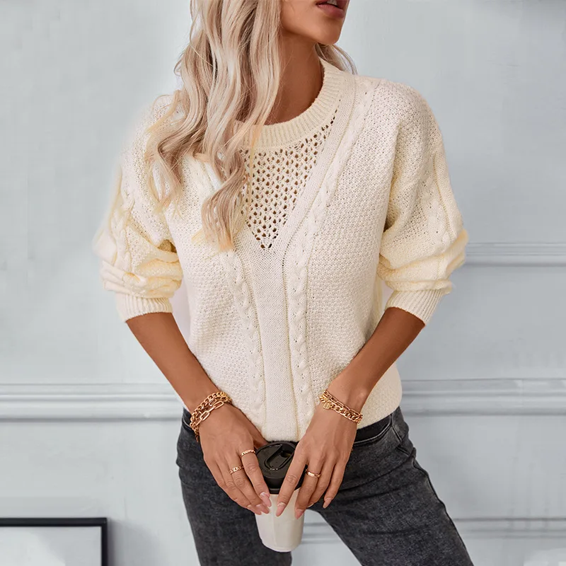 Women's sweater pullover Casual hollow out autumn/winter Retro Twist loose long sleeved knitted shirt top basic