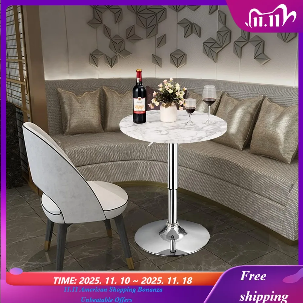 

Круглый стол для паба с регулируемой высотой, 360 градусов ° Вращающийся барный стол для коктейлей с серебристыми ножками и основанием для дома, барный стол на заказ