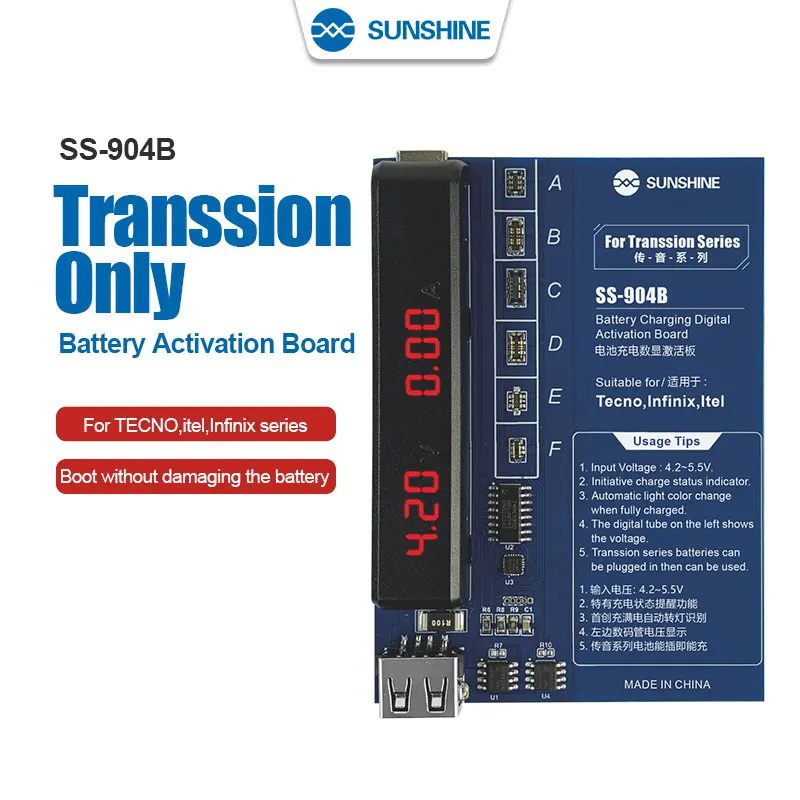 

SUNSHINE SS-904B Battery Fast Charging Activation Board for TECNO Itel Infinix Series with Overcurrent Overvoltage Protection