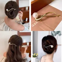 2022 New Pearl Button Hairpin For Women Back Of The Head Large Hair Claw Elegant Hair Clamp Metal Gold Hairclip Hair Accessories