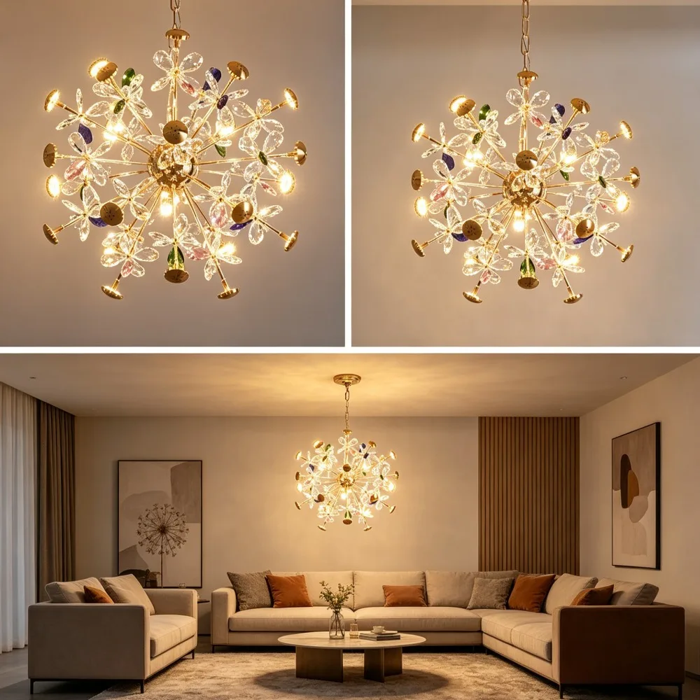 Postmodern Luxury Crystal Chandelier Light Living Dining Room Lighting Petal Warm Bedroom Hanglamp
