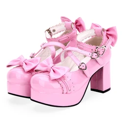Nuove scarpe Lolita in stile giapponese scarpe Cosplay Anime scarpe da principessa per ragazze scarpe da donna con tacchi alti di Halloween Bowknot