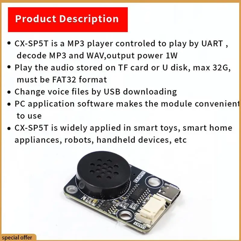 Módulo de reprodução de voz mp3 a68z, módulo reprodutor de voz mp3, transmissão de voz inteligente, compatível com bloco de construção eletrônico, música