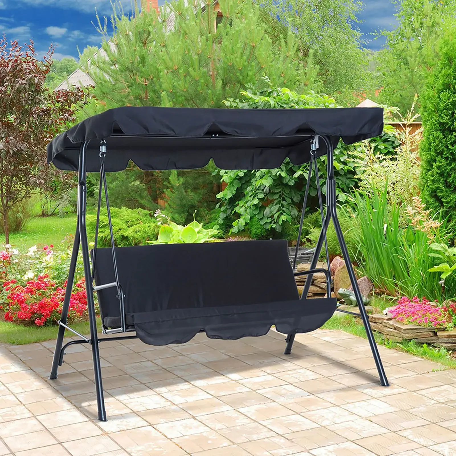 Outdoor Swing Canopy 3 Seater Chair Top Cover Canopy UV Sun Water Proof for Patio Yard Seat Hammock Canopy Dustproof Cover