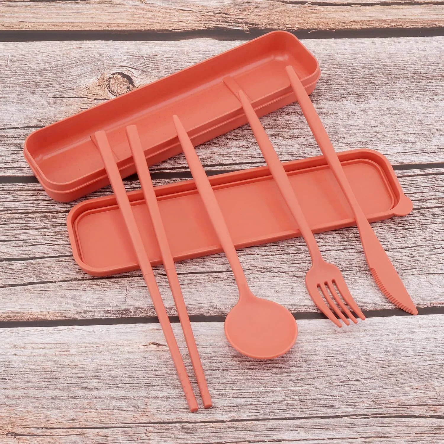 Wheat Straw Cutlery Set,Portable Utensils Cutlery Reusable Travel Utensil Flatware Set Spoon Fork  Chopstick Set