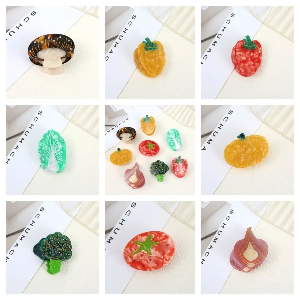 Lovely Acetic Acid Vegetable Hair Carb Clip Pumpkin Tomato Acetate Hair Claw Personality Design Onion Funny Shark Clip Girls