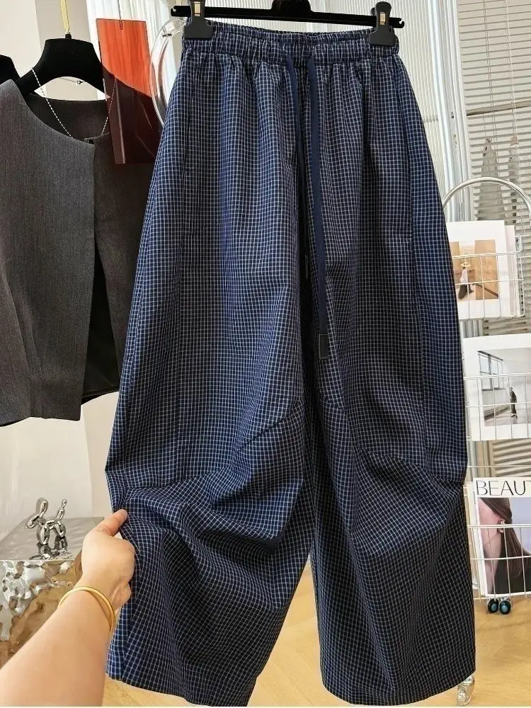 Women's New Retro Pants High Waist Trendy Loose Fit Plaid Spring Summer Fashion Trousers