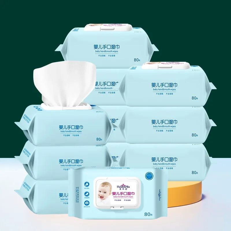 Lenços umedecidos portáteis para bebês, 80 unidades, para mãos e boca, lenços de limpeza hidratantes para rosto e mãos, ideais para viagens, cuidados com a pele de bebês.