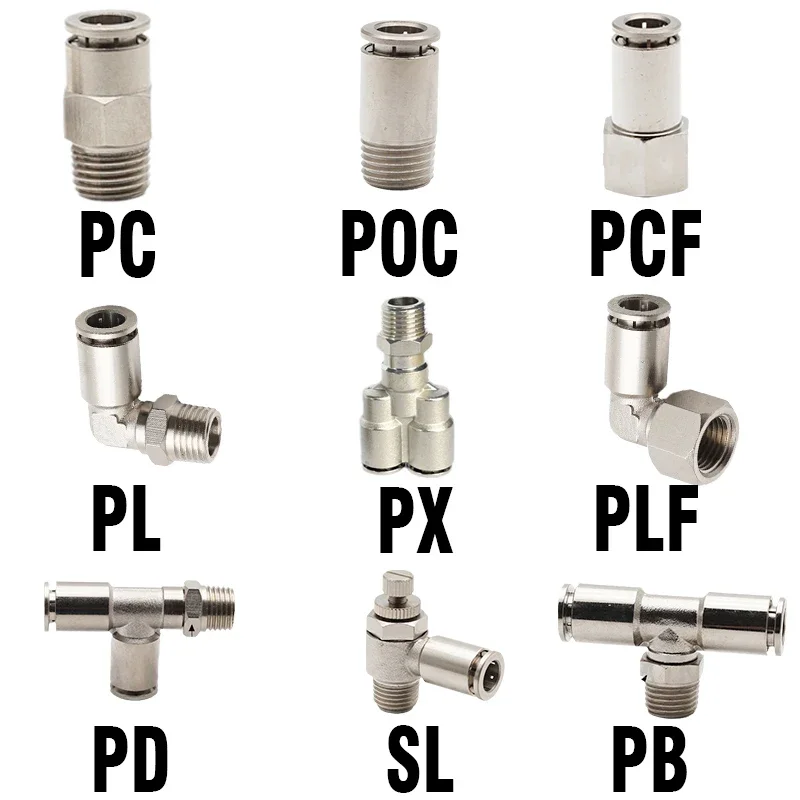 

Brass Nickel Plated Push in Pneumatic Connectors BSPT M5 1/8'' 1/4'' 3/8'' 1/2'' Quick Connector Release Air Fitting