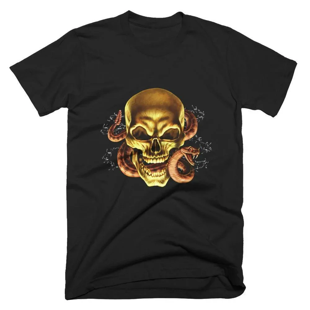 

Leisure Weird Horror Skull & Snake Graphic T-Shirt 100% Cotton O-Neck Short Sleeve Summer Casual Mens T-shirt Streetwear