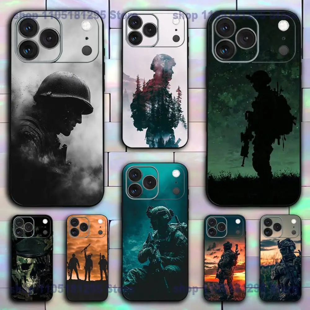 Casing Ponsel Keren Angkatan Darat Khusus F-Forces Untuk iPhone 17,16,15,14,13,12,11,XR,Pro,XS,Max,XR,Plus,Mini Silikon Lembut Hitam Anti Benturan