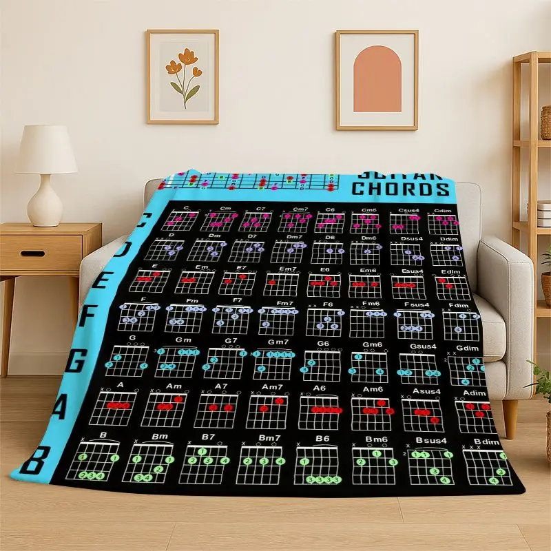 Music Theory Chart Piano Guitar Chords Flannel Blanket Soft Throw Blanket for Bedroom Living Room Bed Travel Camping Picnic Nap
