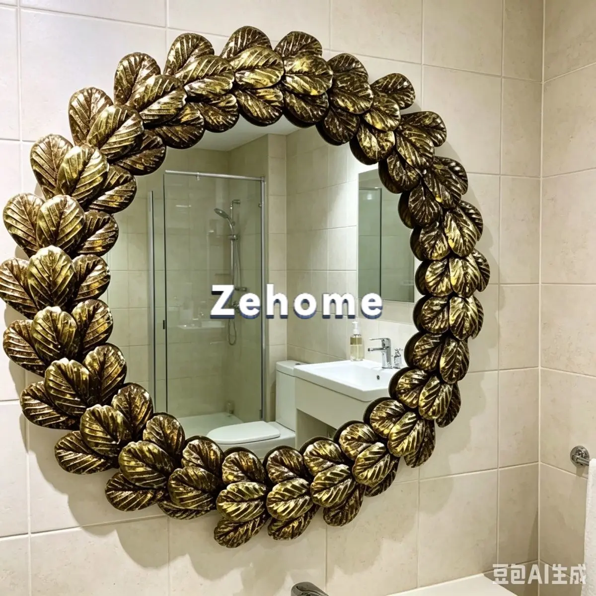 Feather mirror, dresser, makeup mirror, round mirror, French bedroom, retro wall, wall-mounted outer diameter 70 cm