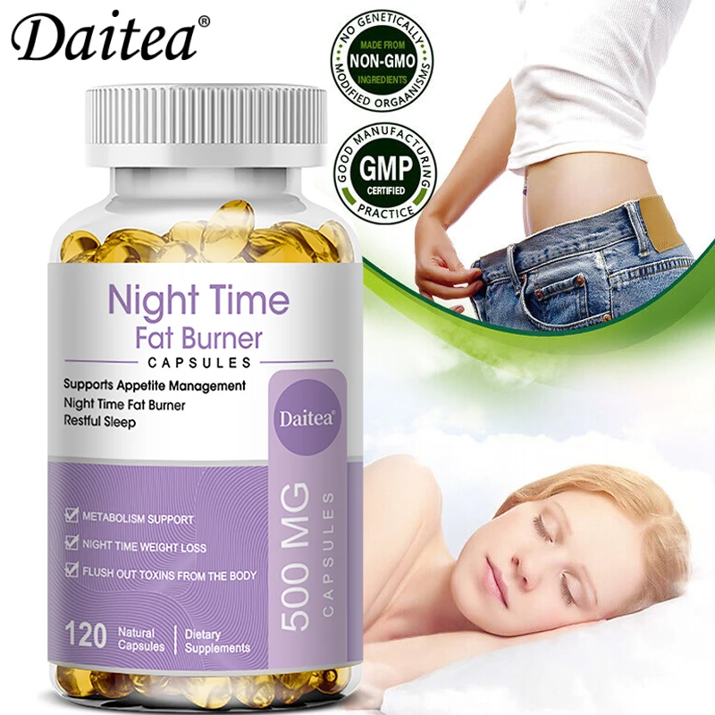 Nighttime Fat Burner, Sleep Supplement and Appetite Suppressant for Men and Women - Metabolism, Detoxification