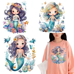 Underwater World Mermaid children Heat Transfer Printing iron on patches for clothes dtf transfers ready to press