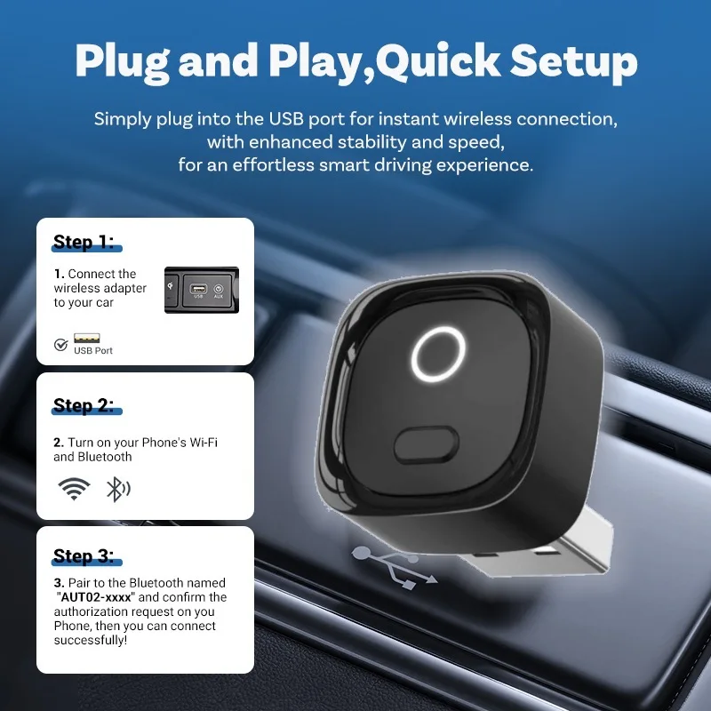 

Ультра мини-беспроводной адаптер CarPlay Type-C Android Auto Беспроводной USB-ключ Wi-Fi Bluetooth для iPhone Plug and Play для Benz VW