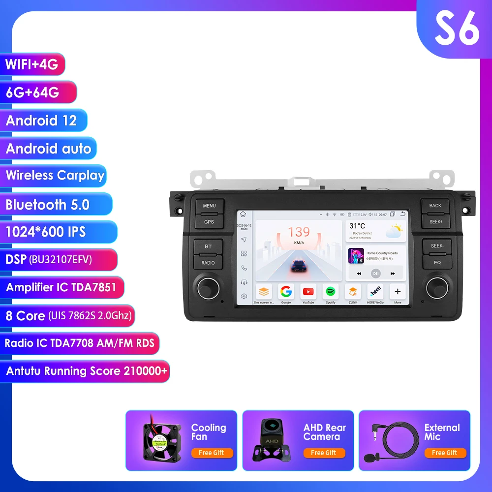 Carplay 8G + 128G Android Auto Radio Gps Voor Bmw E46 M3 Rover 75 Coupe 318/320/325/330/335 Multimedia Navigatie Wifi Stereo Rds Bt