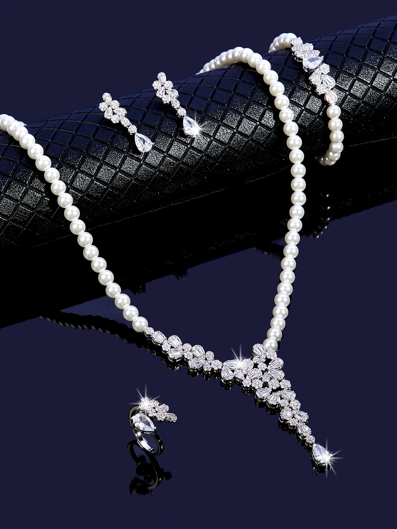 Dubai Pearl Necklace Set for Women Cubic Zirconia Party Engagement Wedding Jewelry sets Dress Suits Trendy Accessories