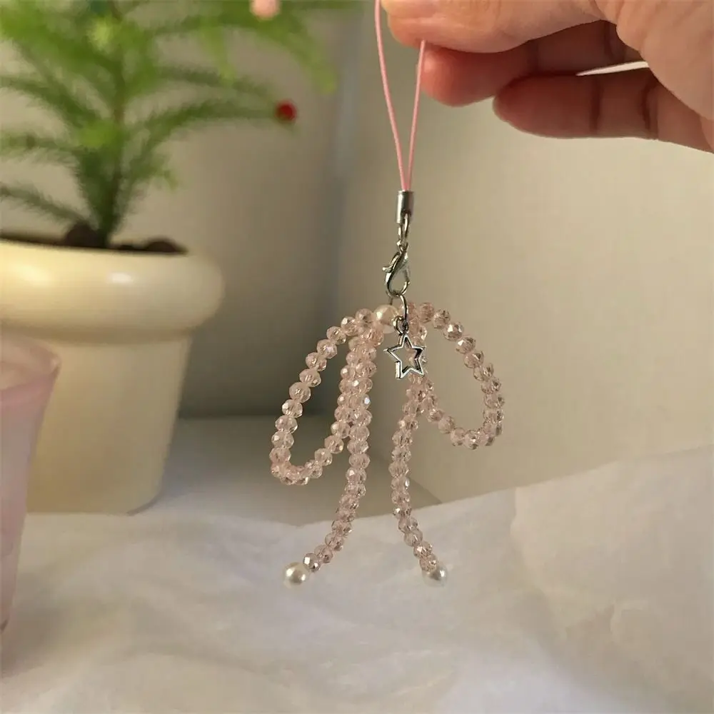 

Phone Charms Bead Phone Pendant Sweet Girl Pink Bow Y2K Phone Lanyard Butterfly Handmade Cellphone Chain Phone Case